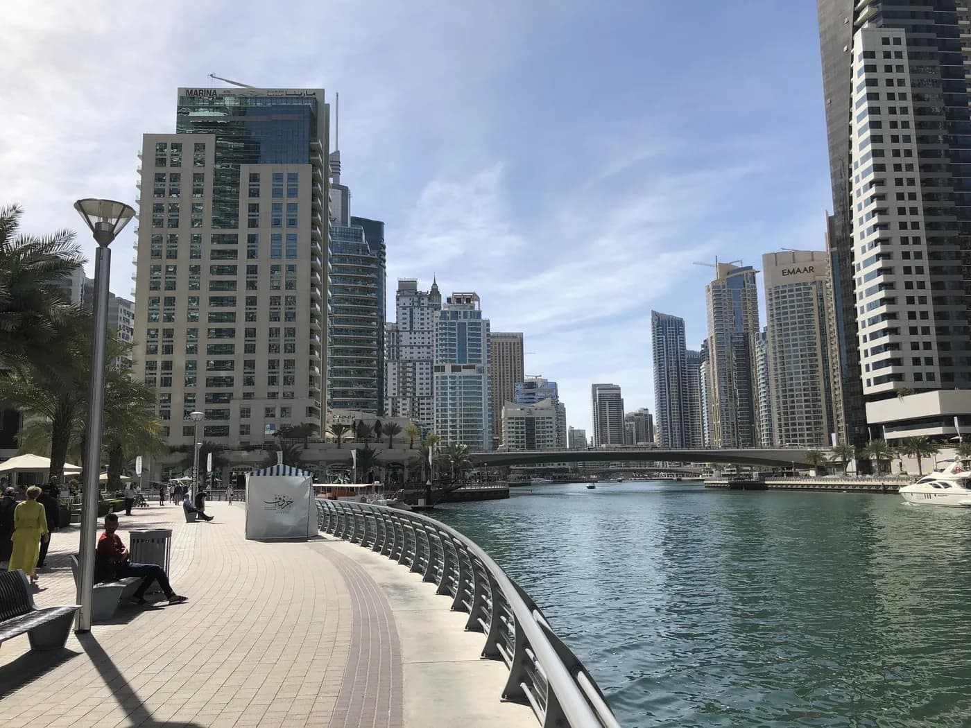 The Marina Walk waterfront promenade beside the Dubai Marina canal